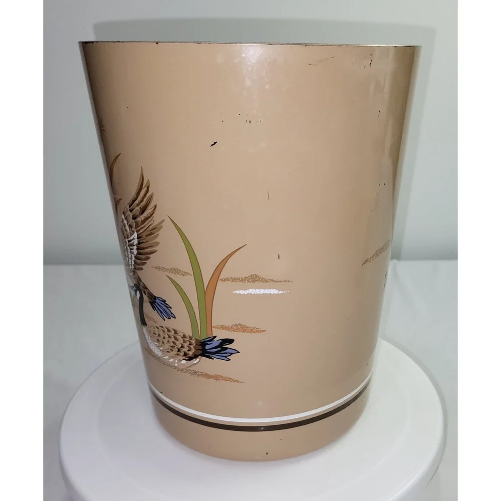 Vintage MCM Andre Richard Waste Basket Trash Can Geese Waterfowl Made In Japan
